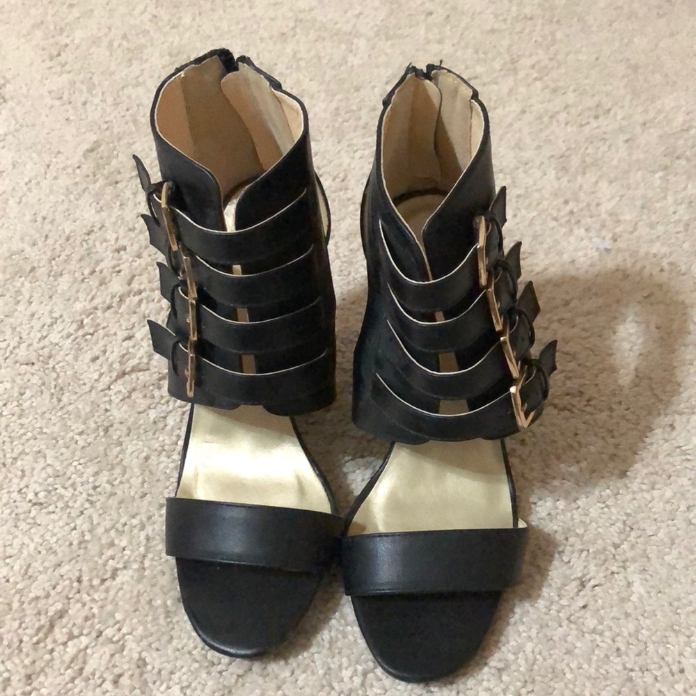 Black wedges with brown bottoms